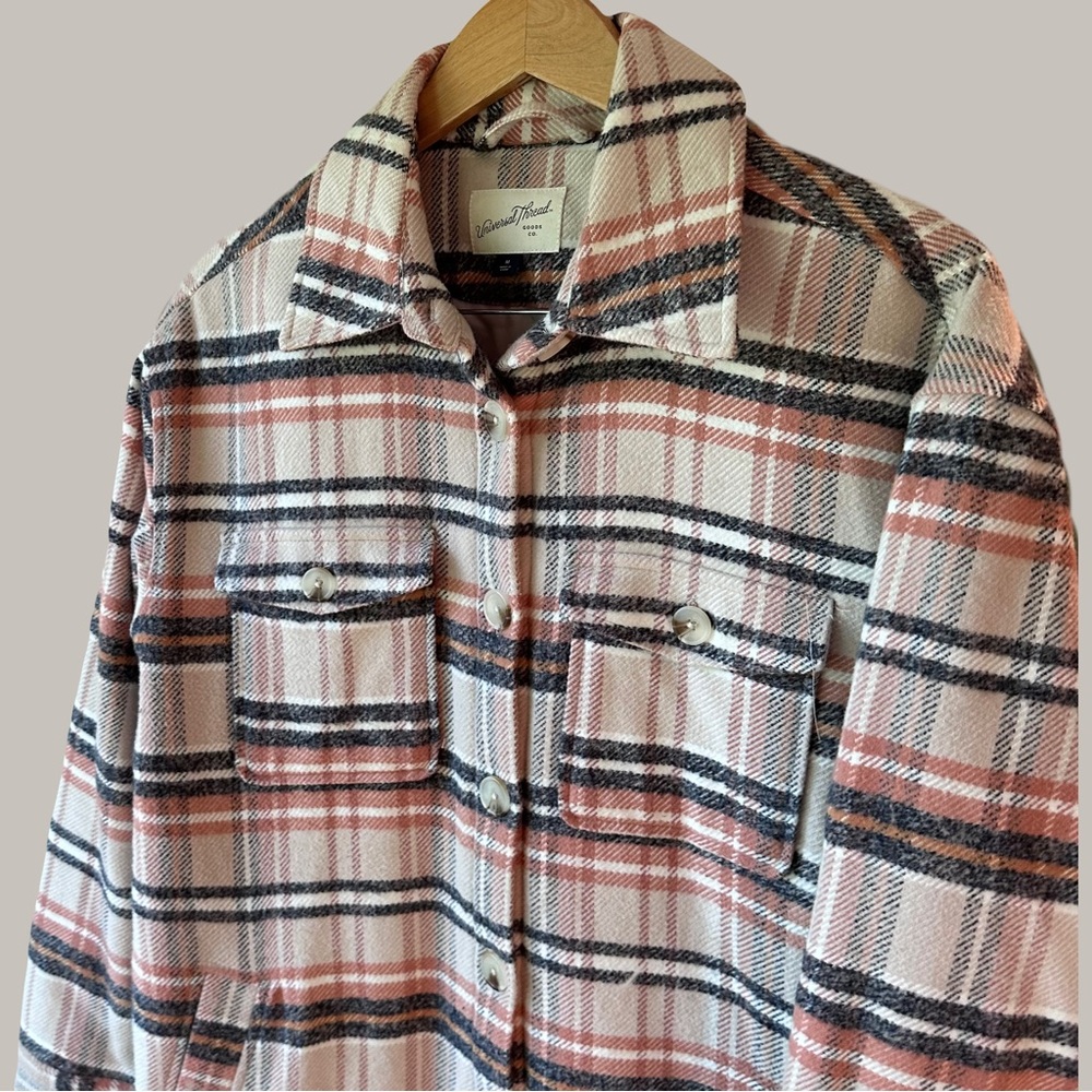 Plaid Neutral Mid Length Fall Flannel Coat